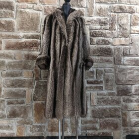 North Am Raccoon Long Coat with Rolled Cuffs, Size L
