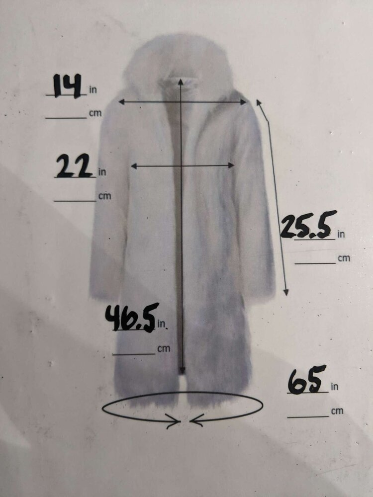 North Am Raccoon Long Coat with Rolled Cuffs, Size L