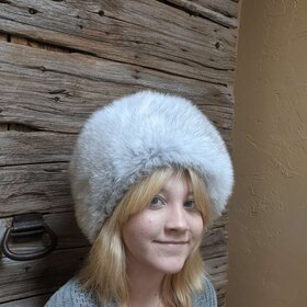 Blue Fox Fur Russian Style Boyarka Hat, Adjustable