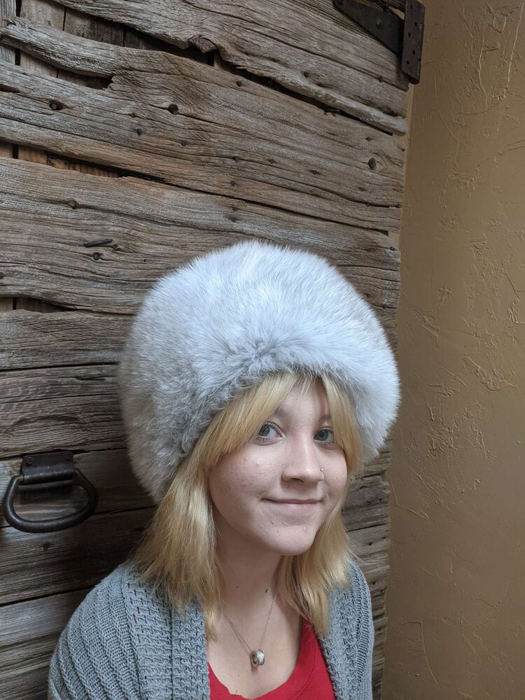 Blue Fox Fur Russian Style Boyarka Hat, Adjustable
