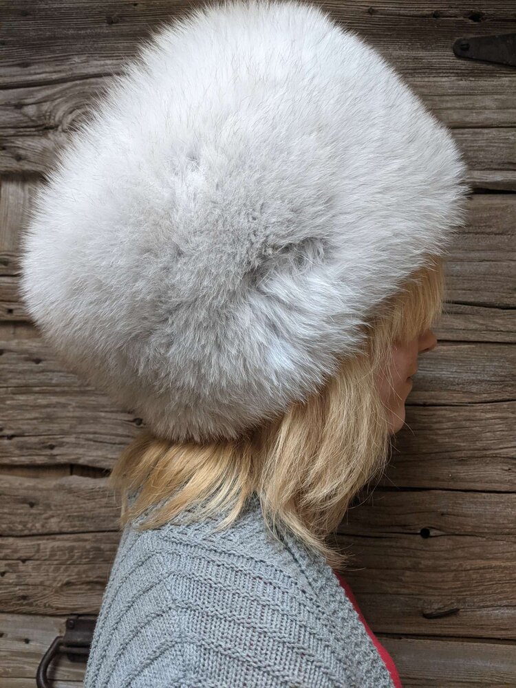 Blue Fox Fur Russian Style Boyarka Hat, Adjustable