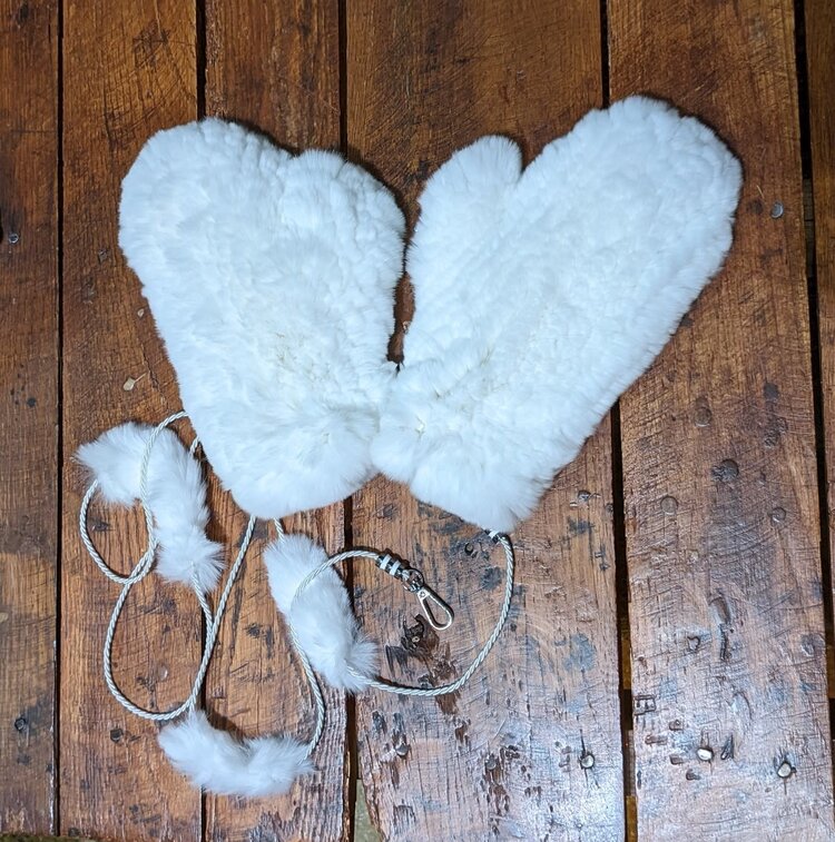 White Knitted Rabbit Mittens, O/S
