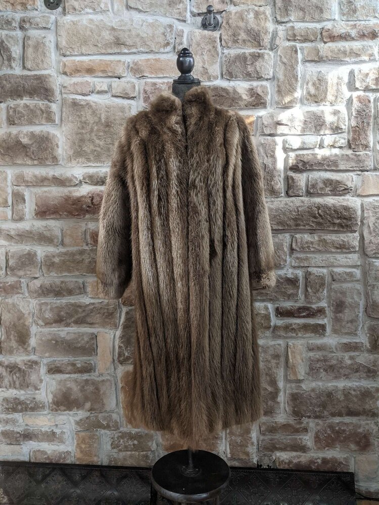 Natural Golden Brown Beaver 3/4 Coat, Size S