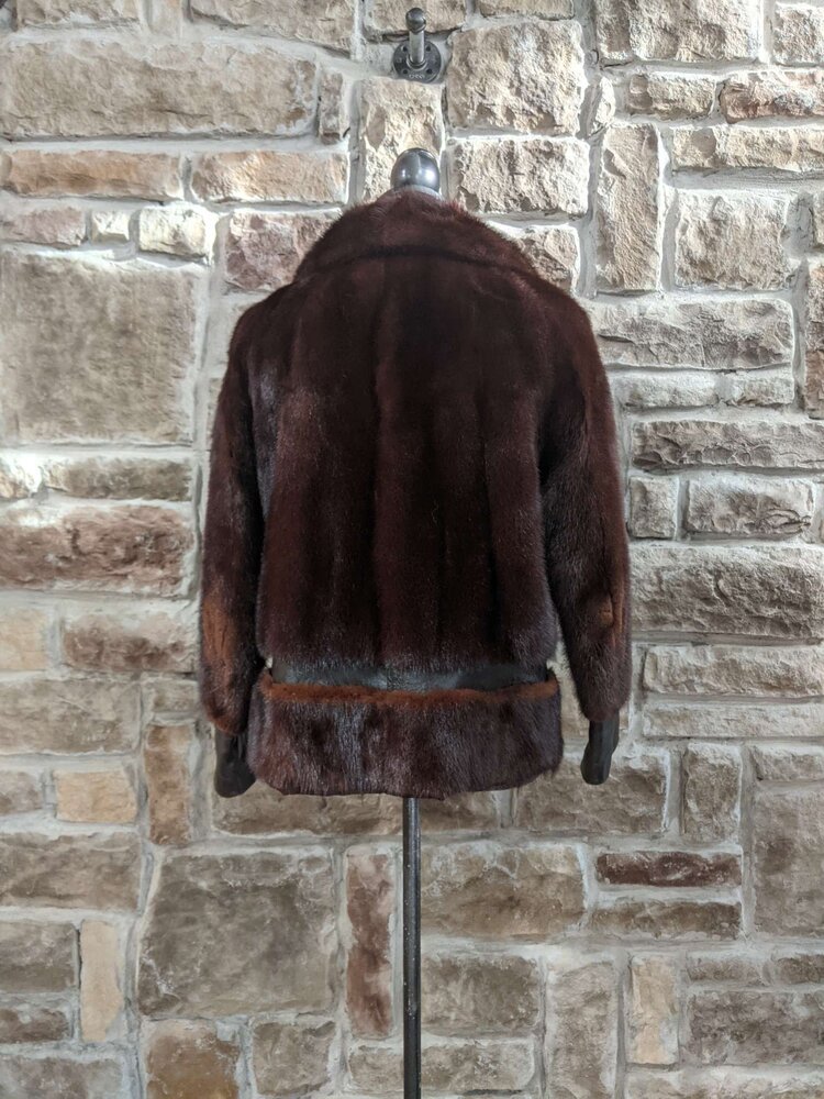 Mahogany Mink Jacket with Leather Trim, Size S