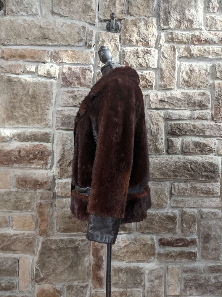 Mahogany Mink Jacket with Leather Trim, Size S