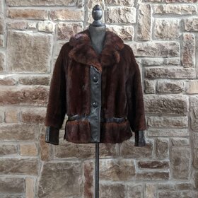 Mahogany Mink Jacket with Leather Trim, Size S