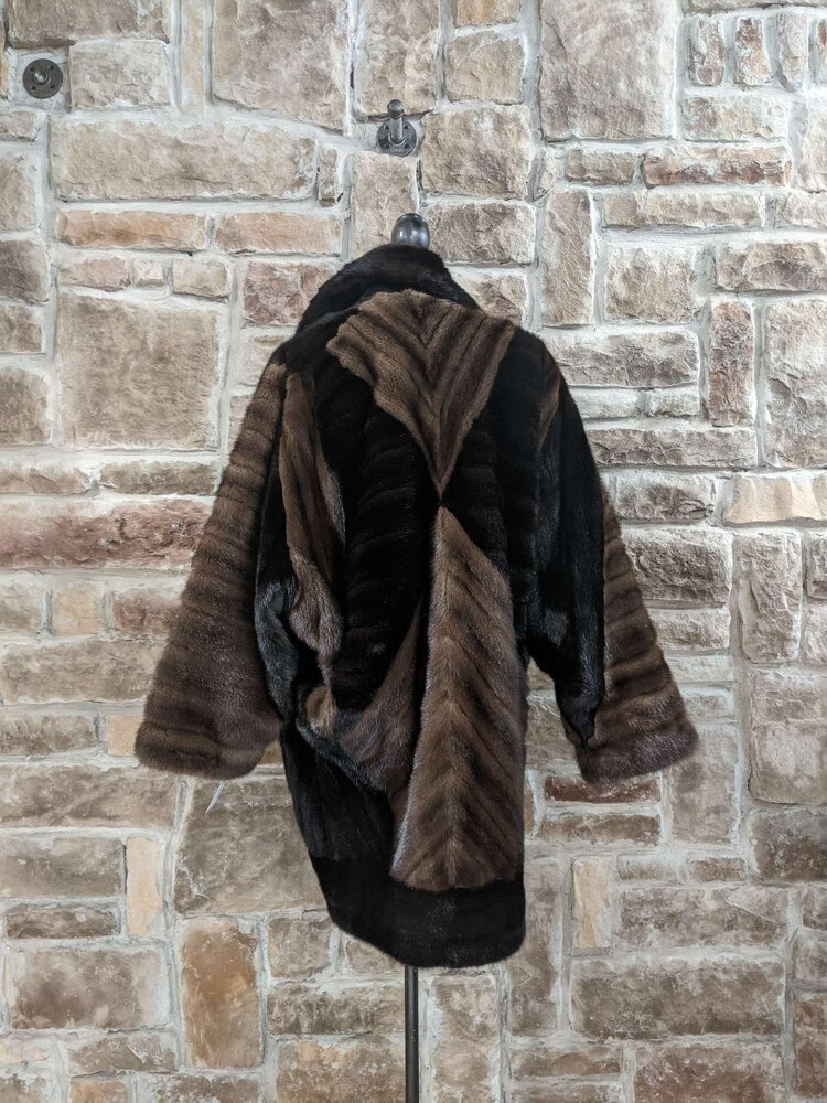 Brown Two Tone Geometric Design Mink, Size XL