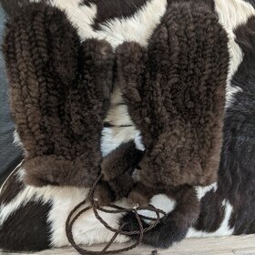 Brown Knitted Mink Mittens, O/S