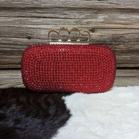 Red Rhinestone Finger Clutch w/ Chain Strap