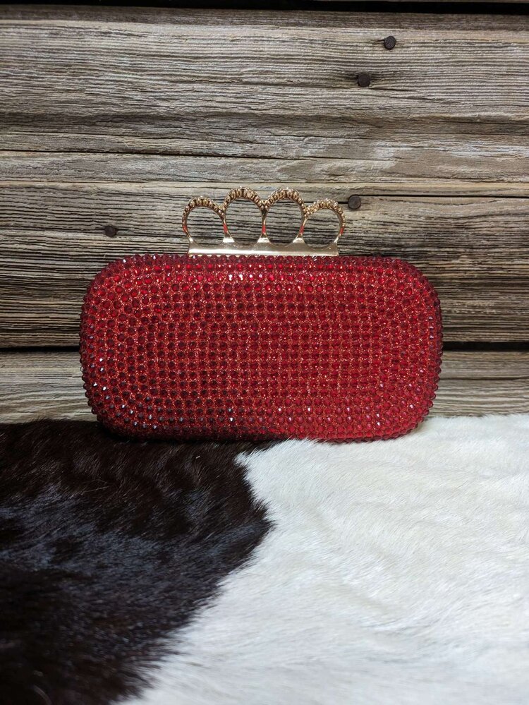 Red Rhinestone Finger Clutch w/ Chain Strap