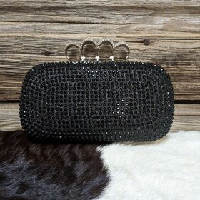 Black Rhinestone Finger Clutch w/ Chain Strap