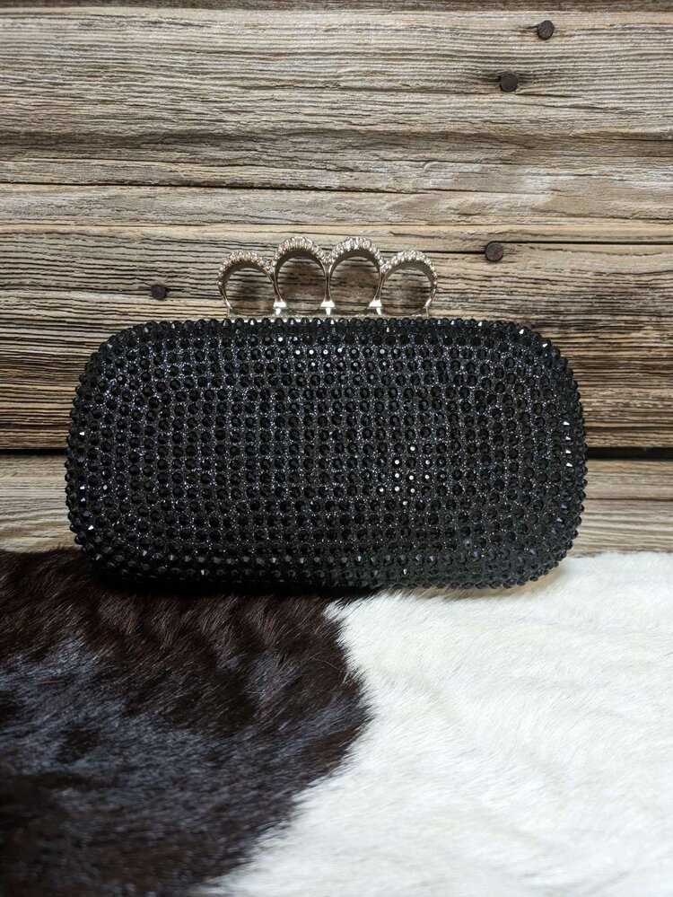 Black Rhinestone Finger Clutch w/ Chain Strap
