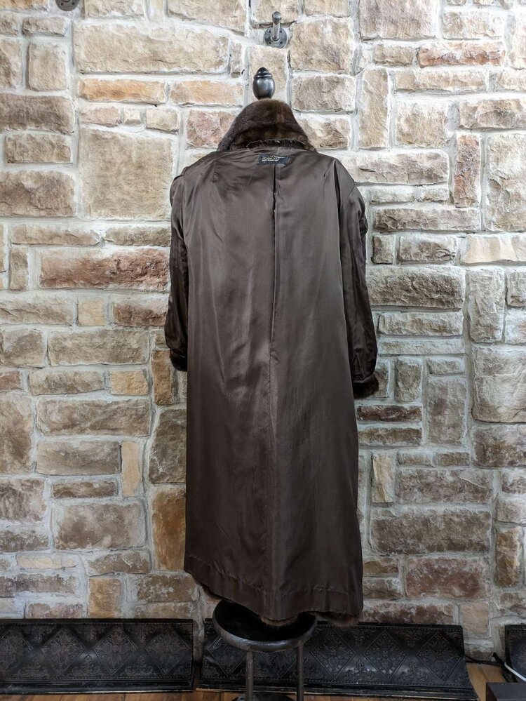 Medium Brown Mink Long Coat with Shawl Collar, Size XL