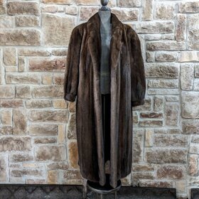 Medium Brown Mink Long Coat with Shawl Collar, Size XL