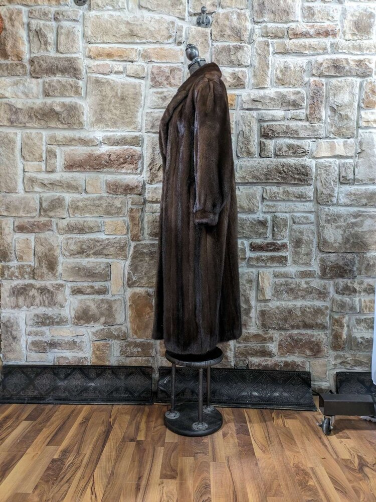 Medium Brown Mink Long Coat with Shawl Collar, Size XL