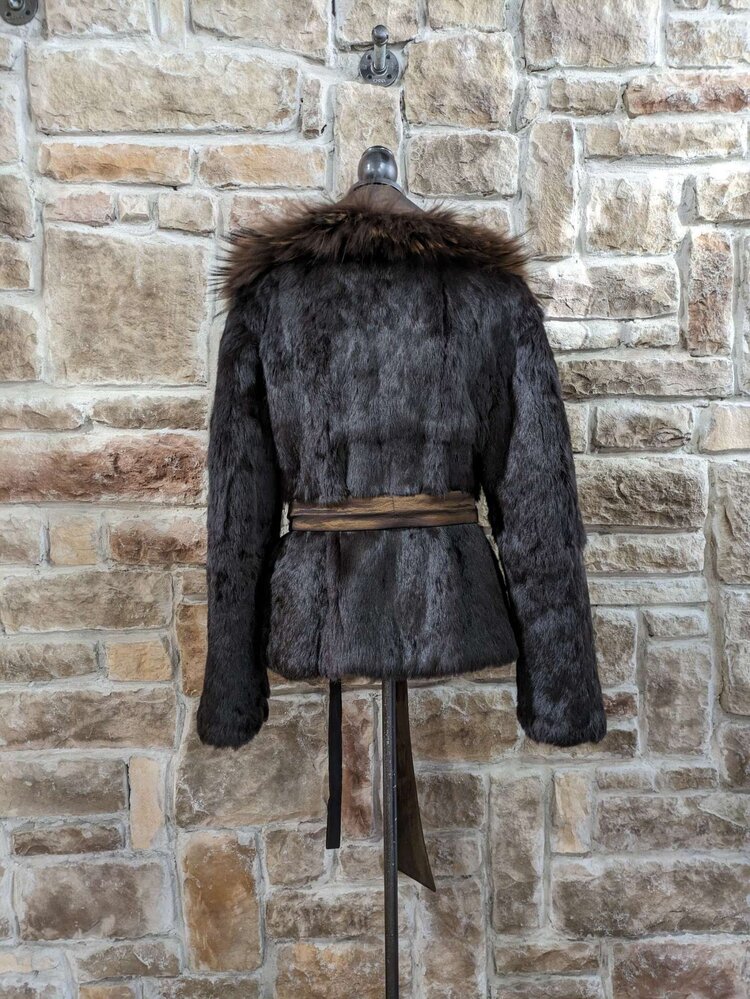 Iridescent Bronze Reversible Rabbit With Fox And Raccoon Trim, Size L