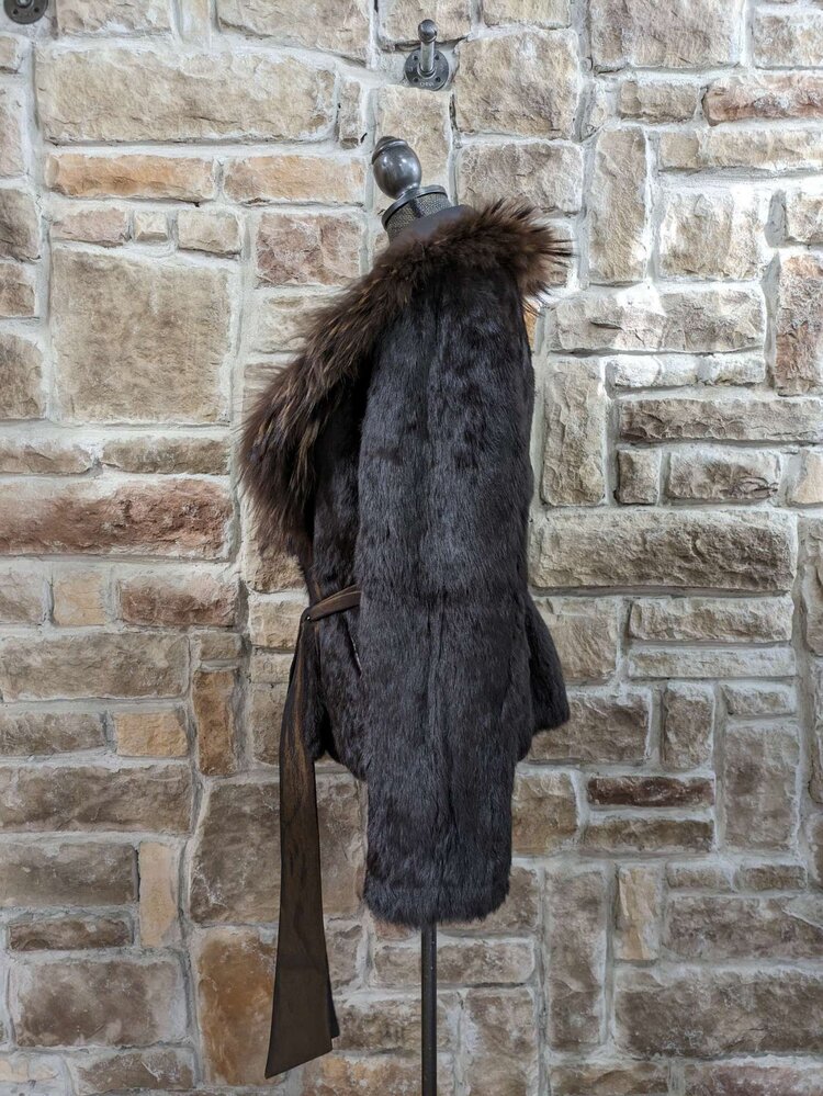 Iridescent Bronze Reversible Rabbit With Fox And Raccoon Trim, Size L