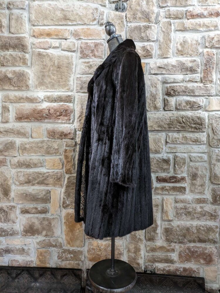 Dark Ranch Mink With Notched Lapel and Rolled Cuffs, Size XL