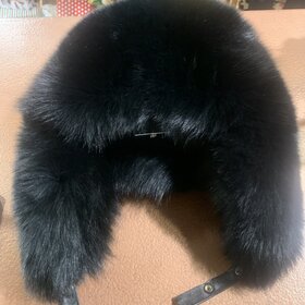 Black Fox Russian Ushanka Style Hat, Size L/XL
