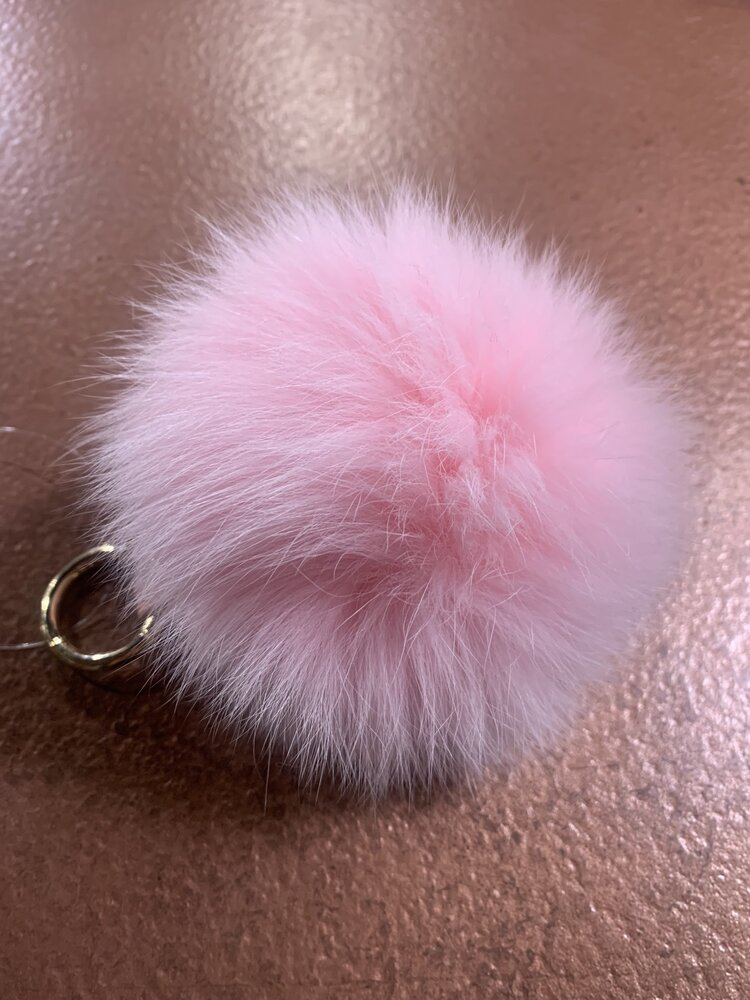 Pink Fox Pom Ball Keychain