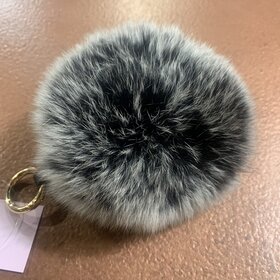 Silver Fox Pom Ball Keychain