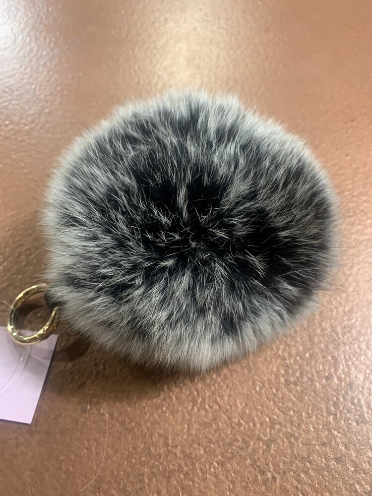 Silver Fox Pom Ball Keychain