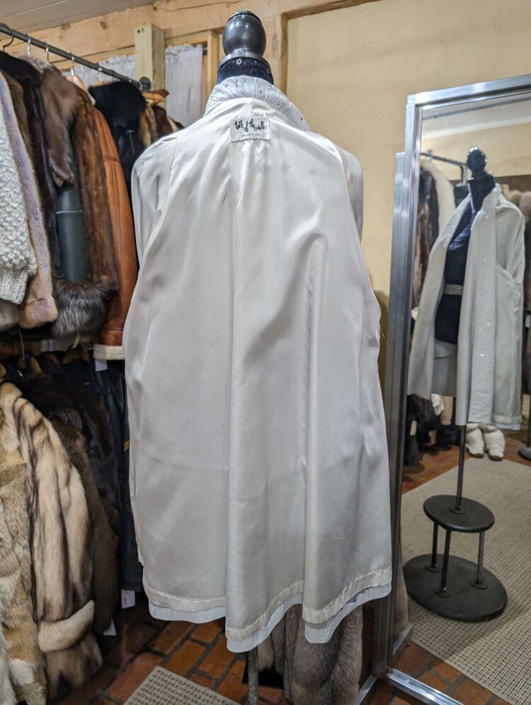 White Leather Swing Coat with Rhinestone Studs, Size L