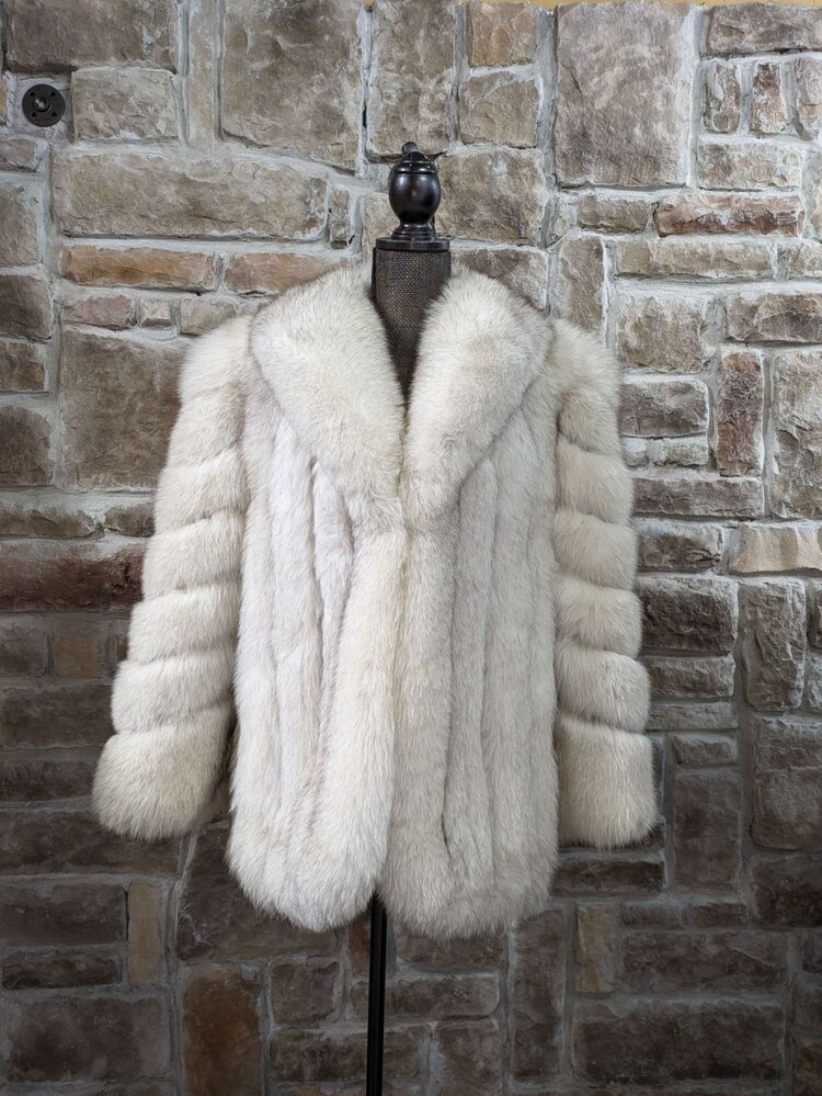 Blue Fox Jacket With Statement Shawl Collar, Size S