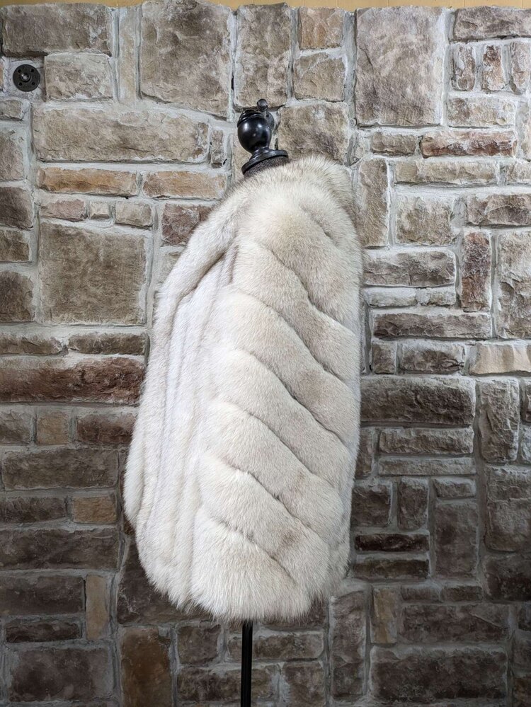 Blue Fox Jacket With Statement Shawl Collar, Size S