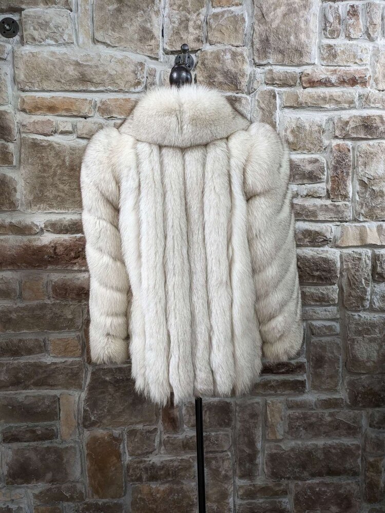 Blue Fox Jacket With Statement Shawl Collar, Size S