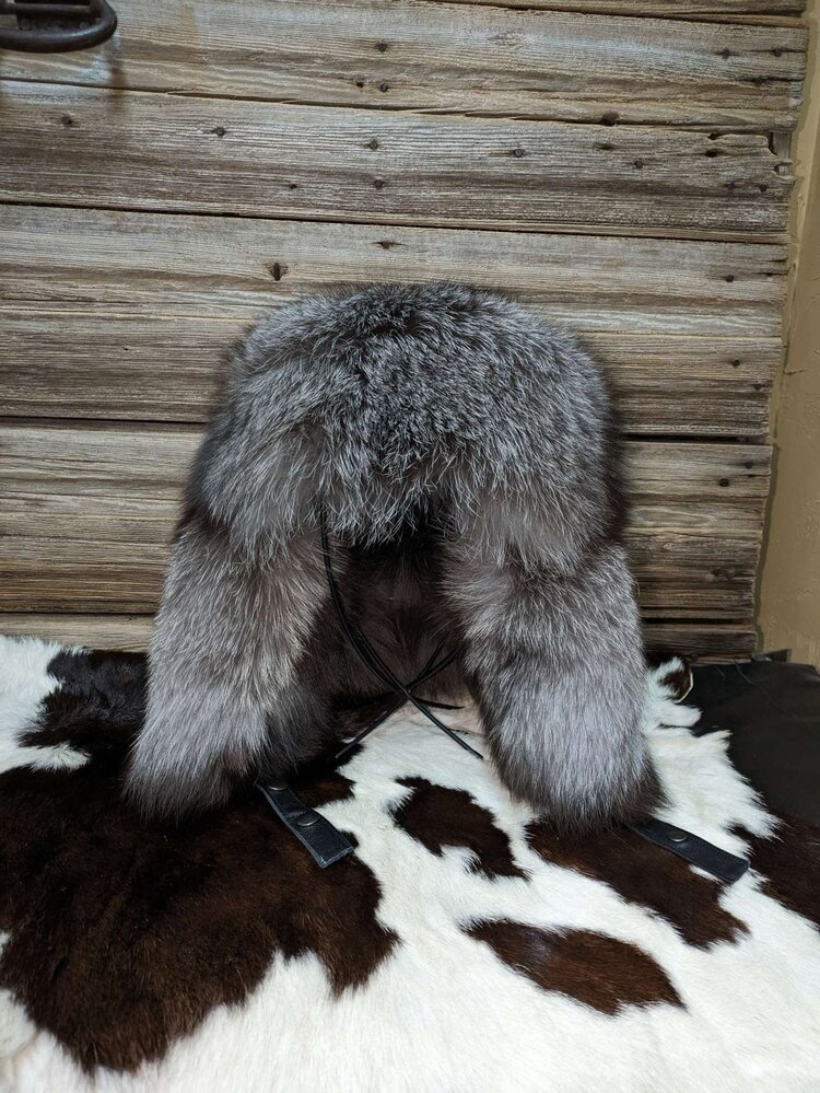 Silver Blue Frost Fox Russian Ushanka Style Hat, OS