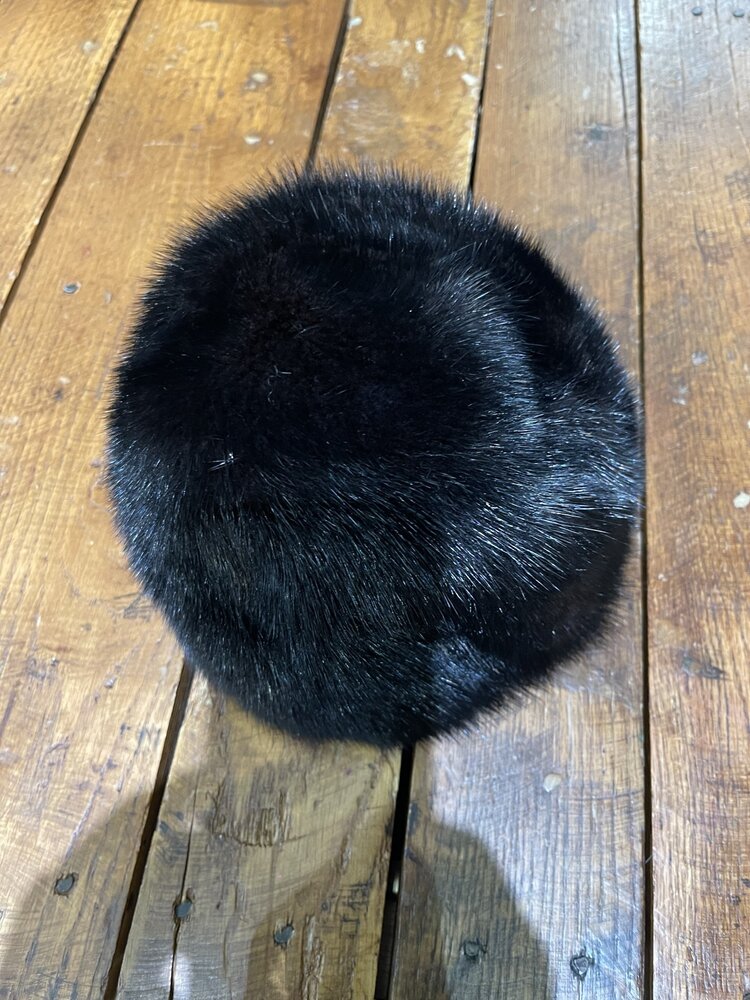 Black Mink Beanie Cap, Size S