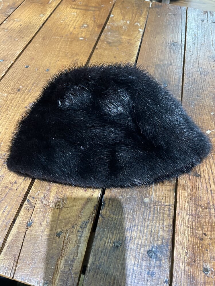 Black Mink Beanie Cap, Size S
