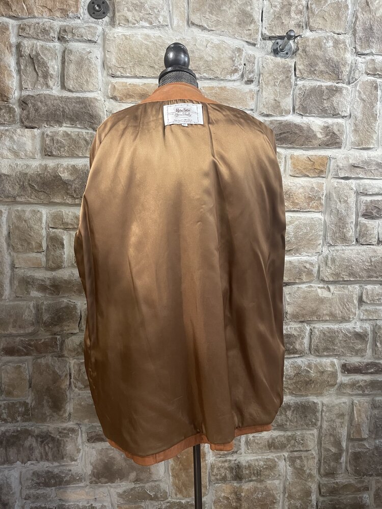 Hide Side Outfitters Cognac Leather Parka with Detachable Hood and Coyote Trim, Size M/L