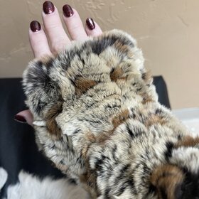 Mixed Brown Knitted Rabbit Wrist Fingerless Gloves, O/S