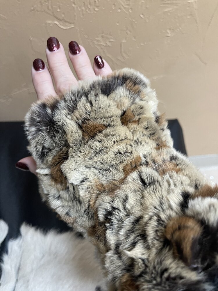 Mixed Brown Knitted Rabbit Wrist Fingerless Gloves, O/S