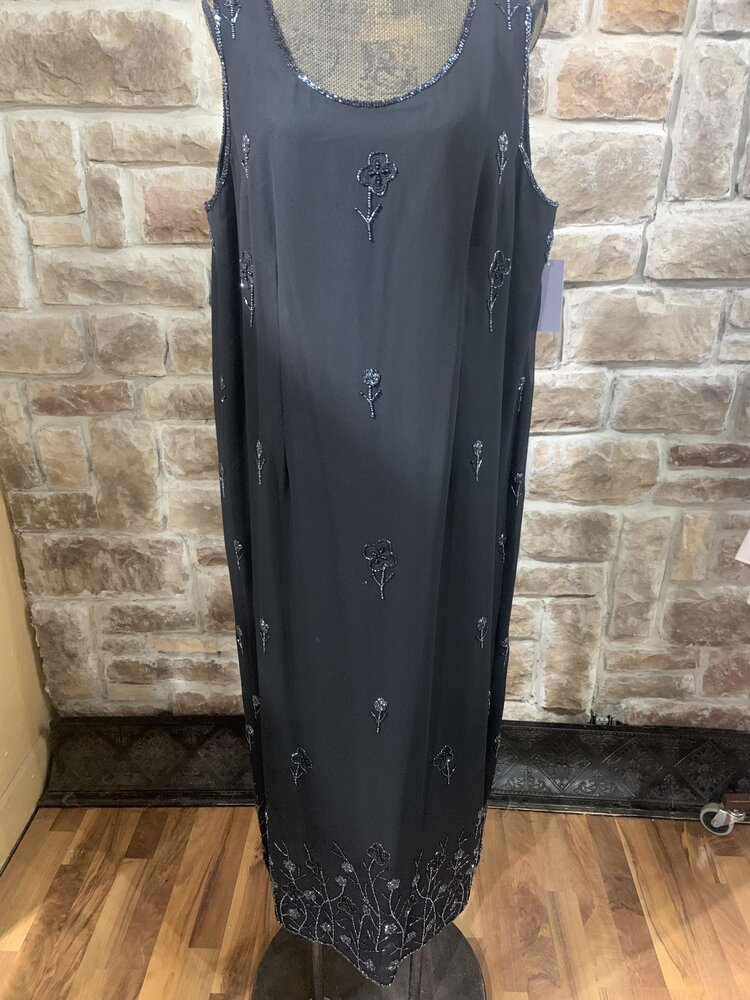 Jkara Black Sheer Beaded Dress with Jacket, Size 20W