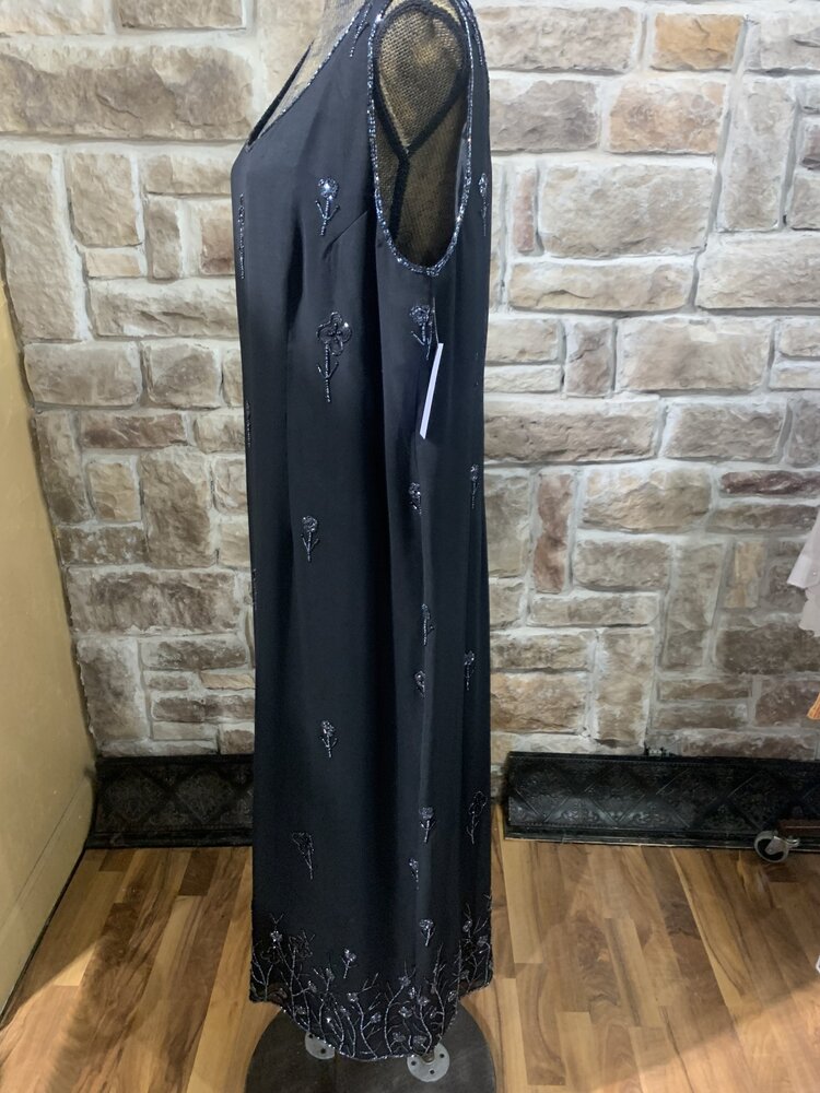 Jkara Black Sheer Beaded Dress with Jacket, Size 20W