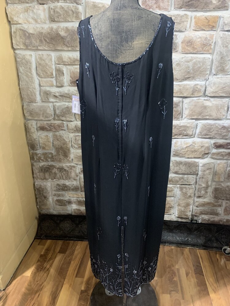 Jkara Black Sheer Beaded Dress with Jacket, Size 20W