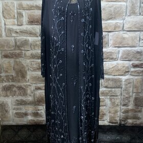 Jkara Black Sheer Beaded Dress with Jacket, Size 20W