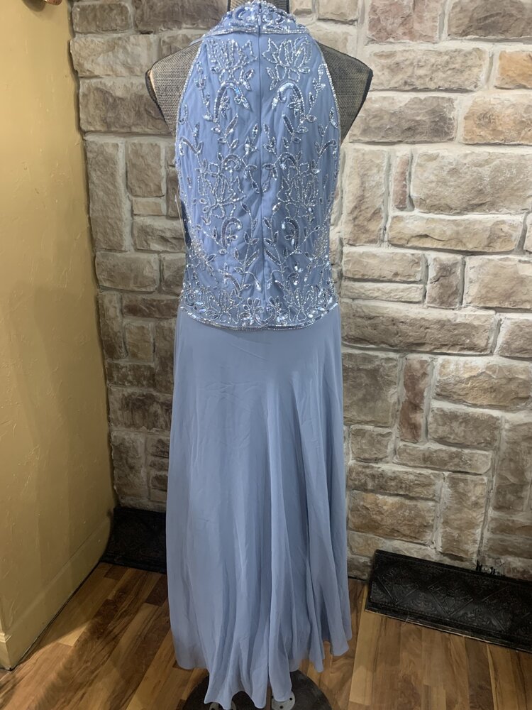 Light Blue Beaded Top Sleeveless Gown, Size 16P