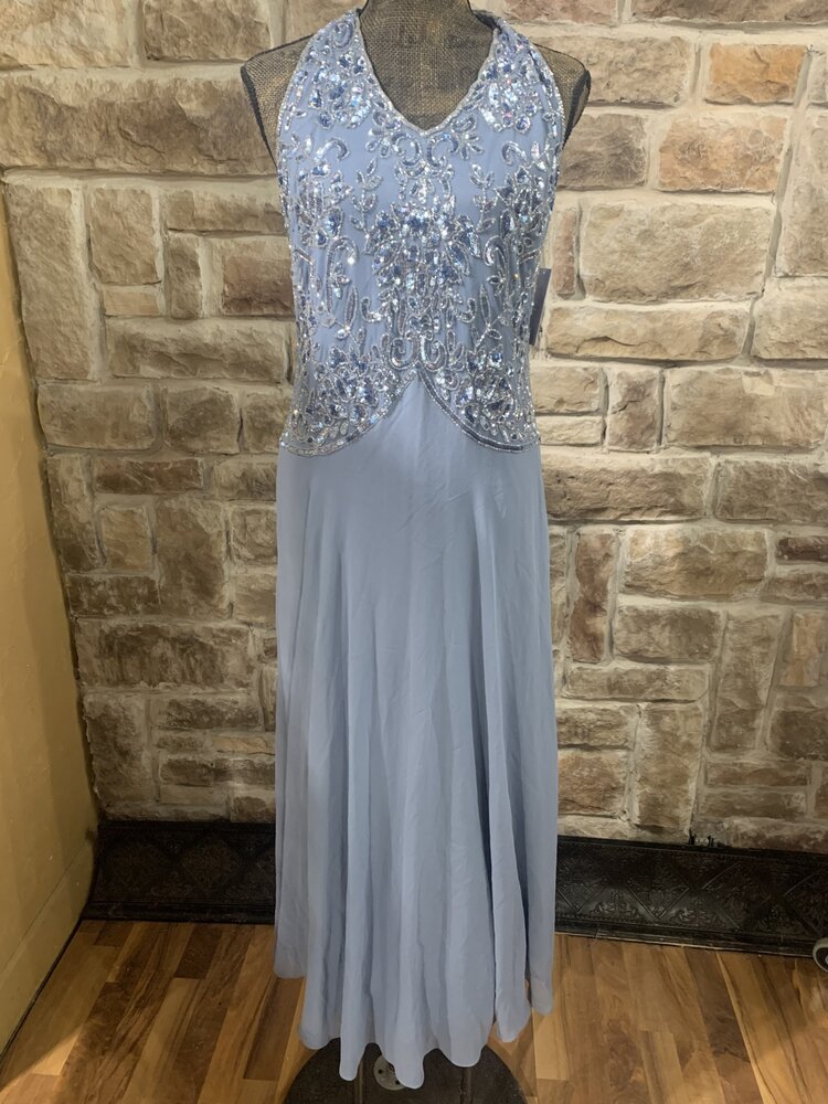 Light Blue Beaded Top Sleeveless Gown, Size 16P