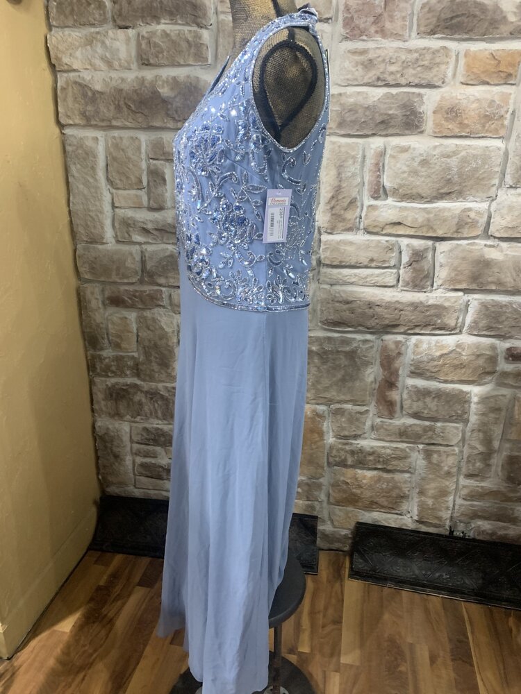 Light Blue Beaded Top Sleeveless Gown, Size 16P