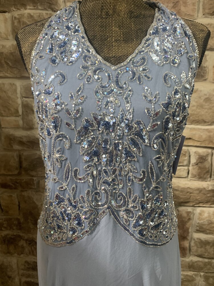 Light Blue Beaded Top Sleeveless Gown, Size 16P