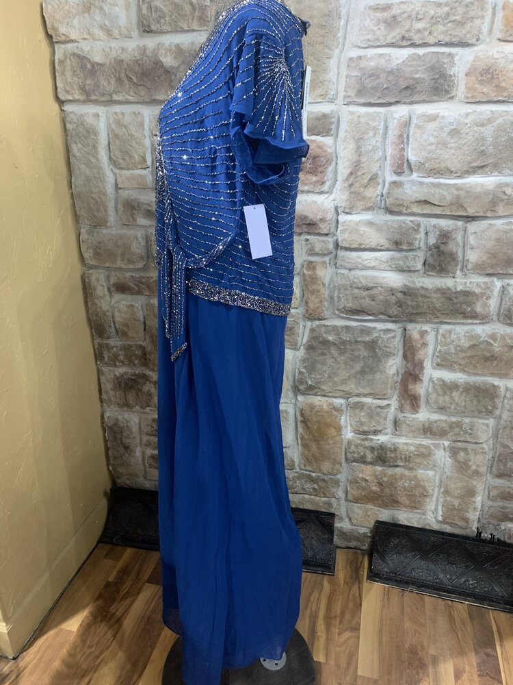 Slate Blue Beaded Wrap Top Gown , Size 16