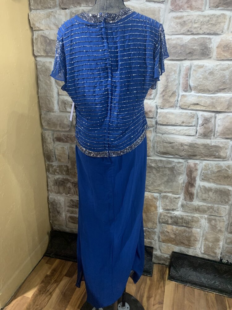 Slate Blue Beaded Wrap Top Gown , Size 16
