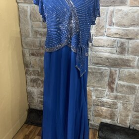 Slate Blue Beaded Wrap Top Gown , Size 16