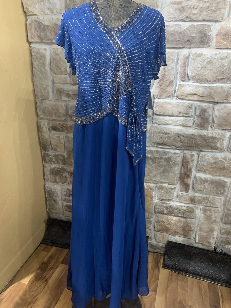 Slate Blue Beaded Wrap Top Gown , Size 16