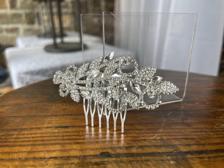 Silver Marquise Round Stone Hair Comb