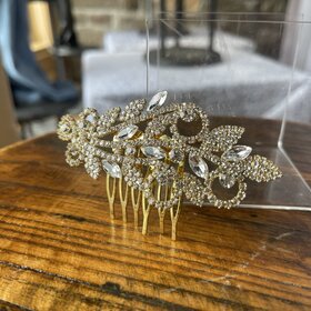 Gold Marquise Round Stone Hair Comb